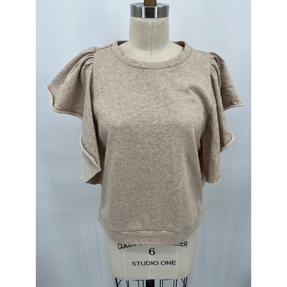 Evereve Tops - Evereve Fallon Flutter Sweatshirt Sz L Beige Short Sleeve Pullover Shirt